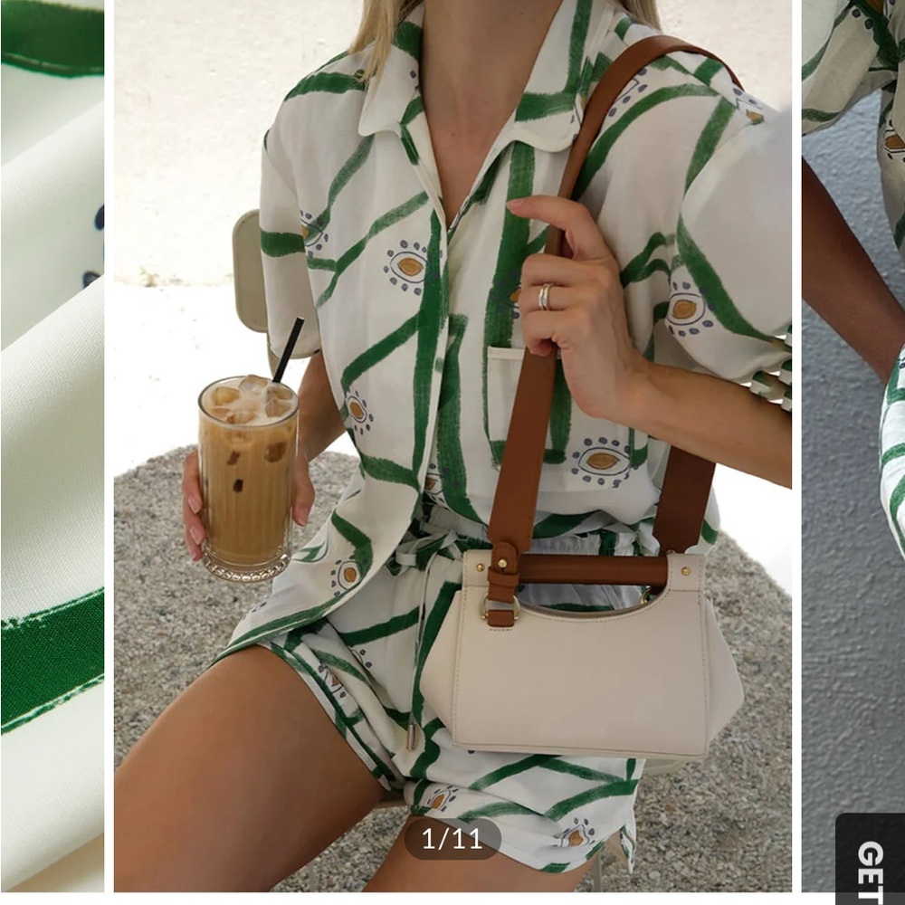 Commense Green and White Pattern Set (Top and Bottom)